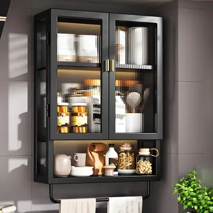 Modern Black Metal Floating Curio Cabinet for Kitchens Image - 18