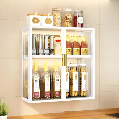 Modern Black Metal Floating Curio Cabinet for Kitchens Image - 22