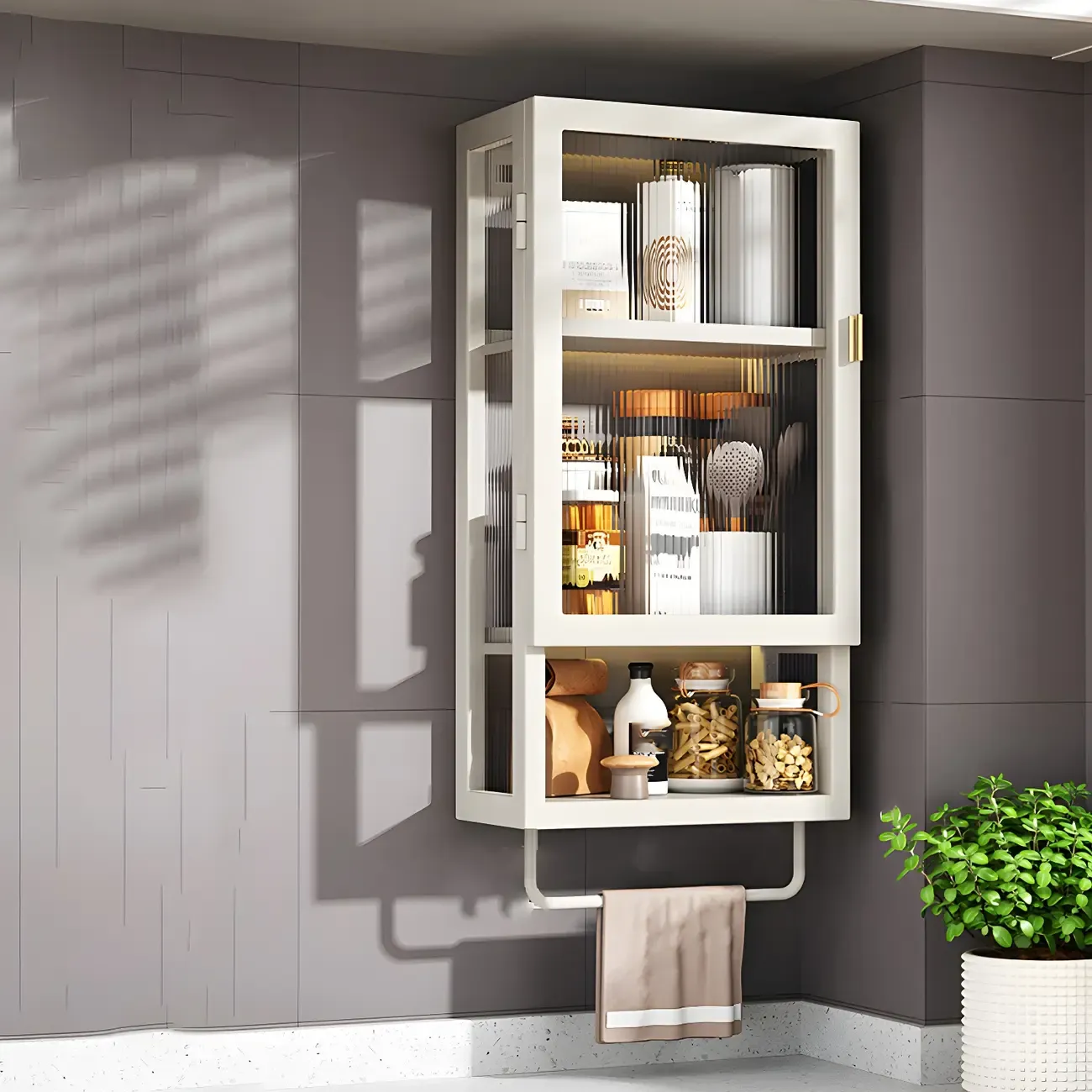 Modern Black Metal Floating Curio Cabinet for Kitchens Image - 25