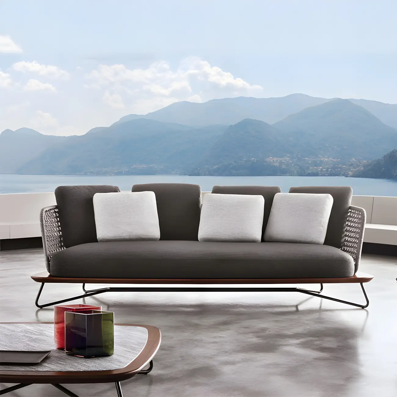 Modern Metal Frame Patio Sofa with Cushions Image - 1 | homeyfad