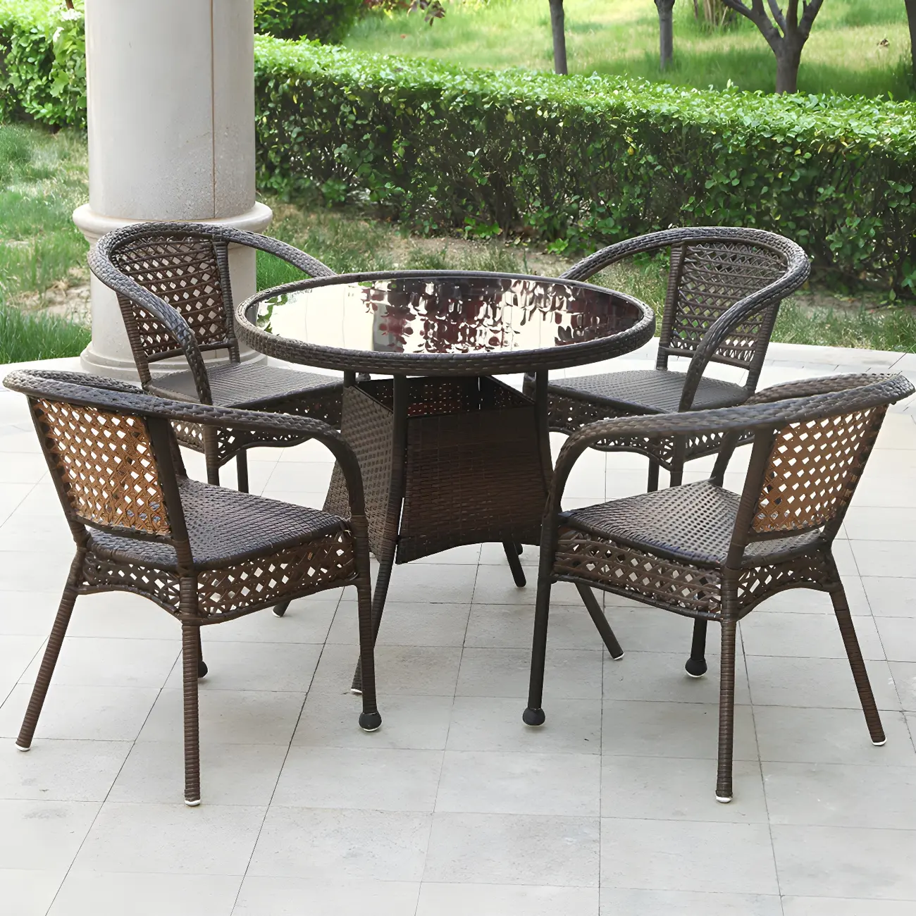 Country-Style Woven Rattan Durable Outdoor Dining Chair Image - 1 | homeyfad