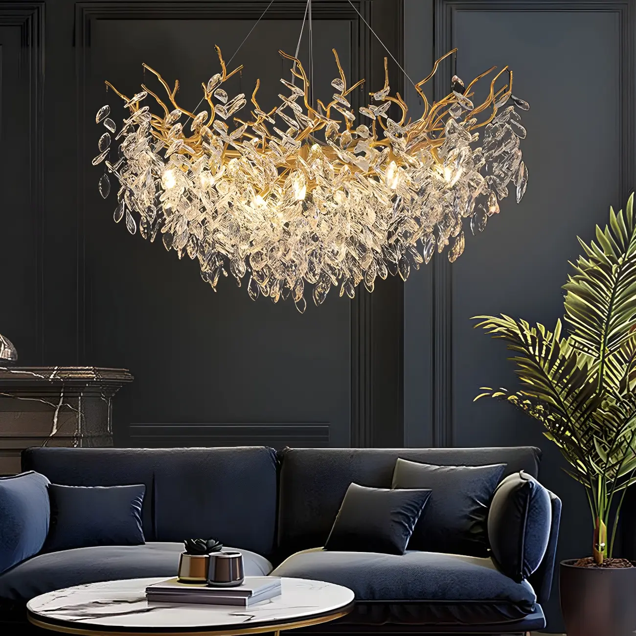 Elegant Gold Branch Crystal Chandelier Adjustable Height Image - 3 | homeyfad