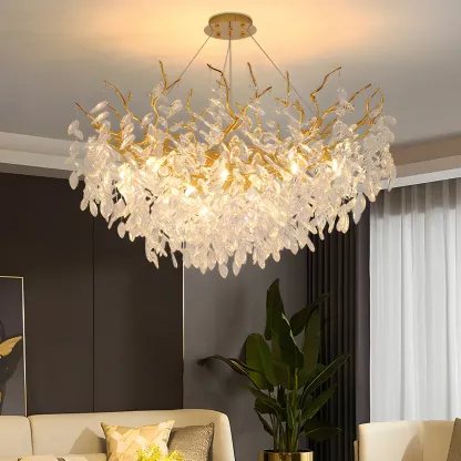 Elegant Gold Branch Crystal Chandelier Adjustable Height Image - 2