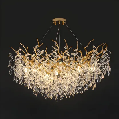 Elegant Gold Branch Crystal Chandelier Adjustable Height Image - 7