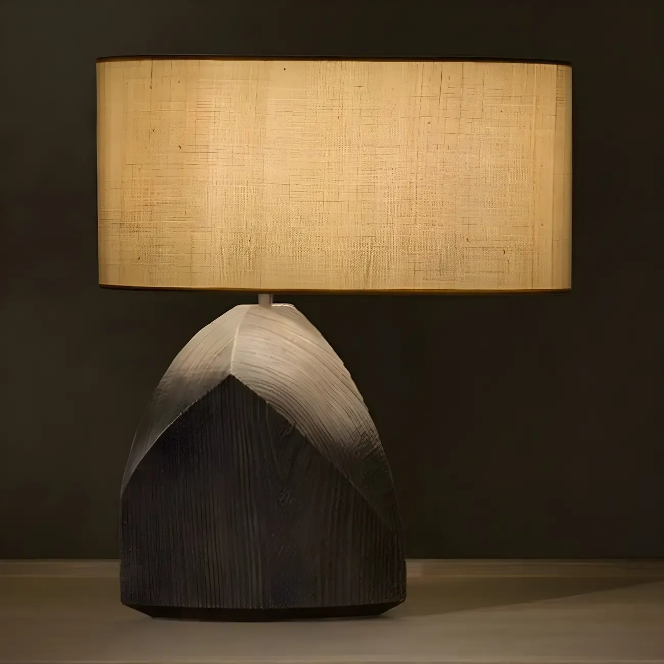 LED Natural Wood Fabric Bedside Table Lamp Japandi Style Image - 4