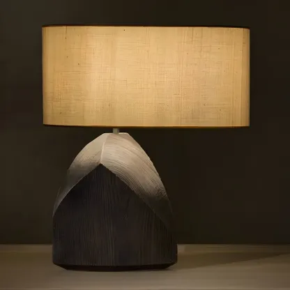 LED Natural Wood Fabric Bedside Table Lamp Japandi Style Image - 4