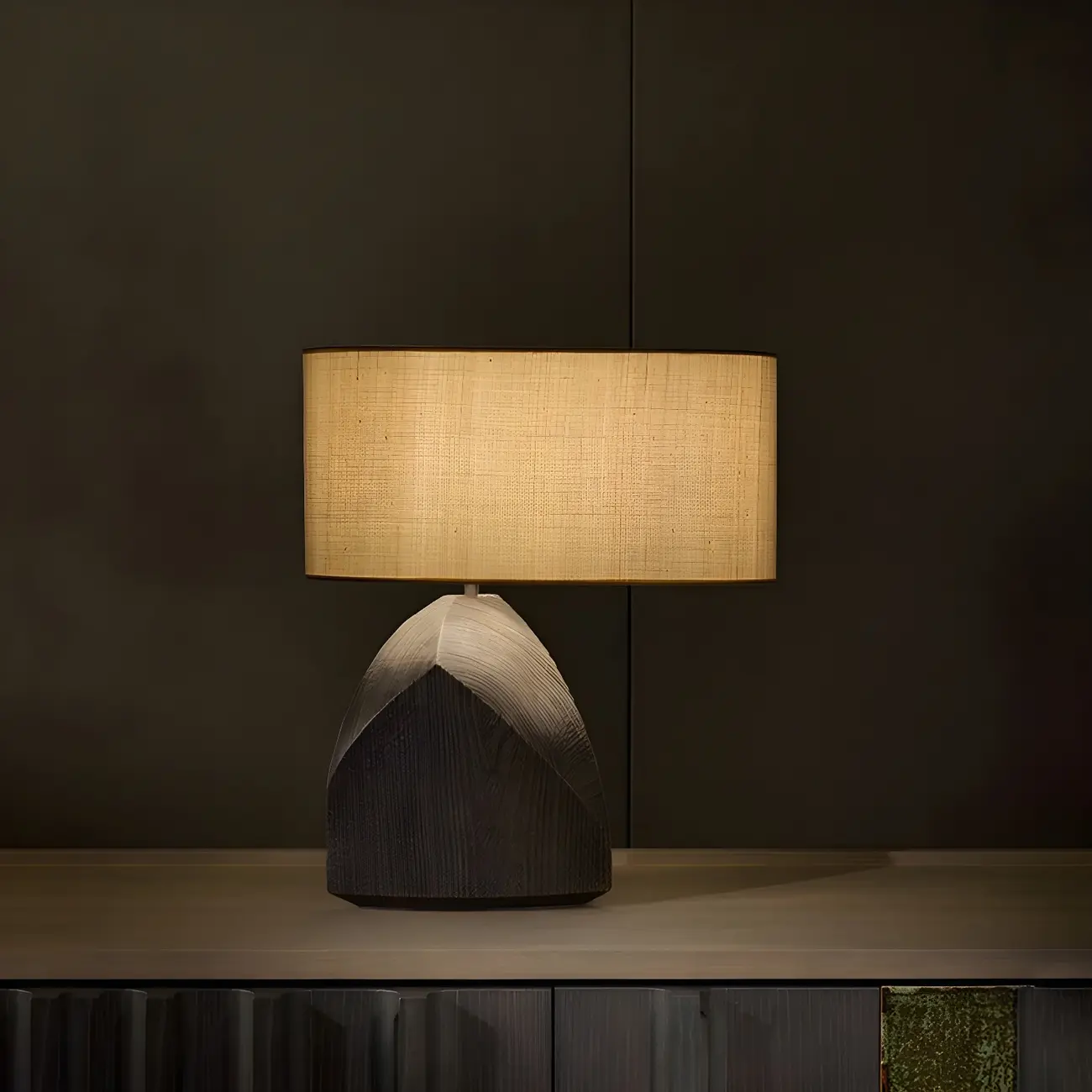LED Natural Wood Fabric Bedside Table Lamp Japandi Style Image - 3 | homeyfad