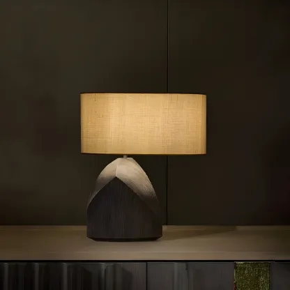 LED Natural Wood Fabric Bedside Table Lamp Japandi Style Image - 3