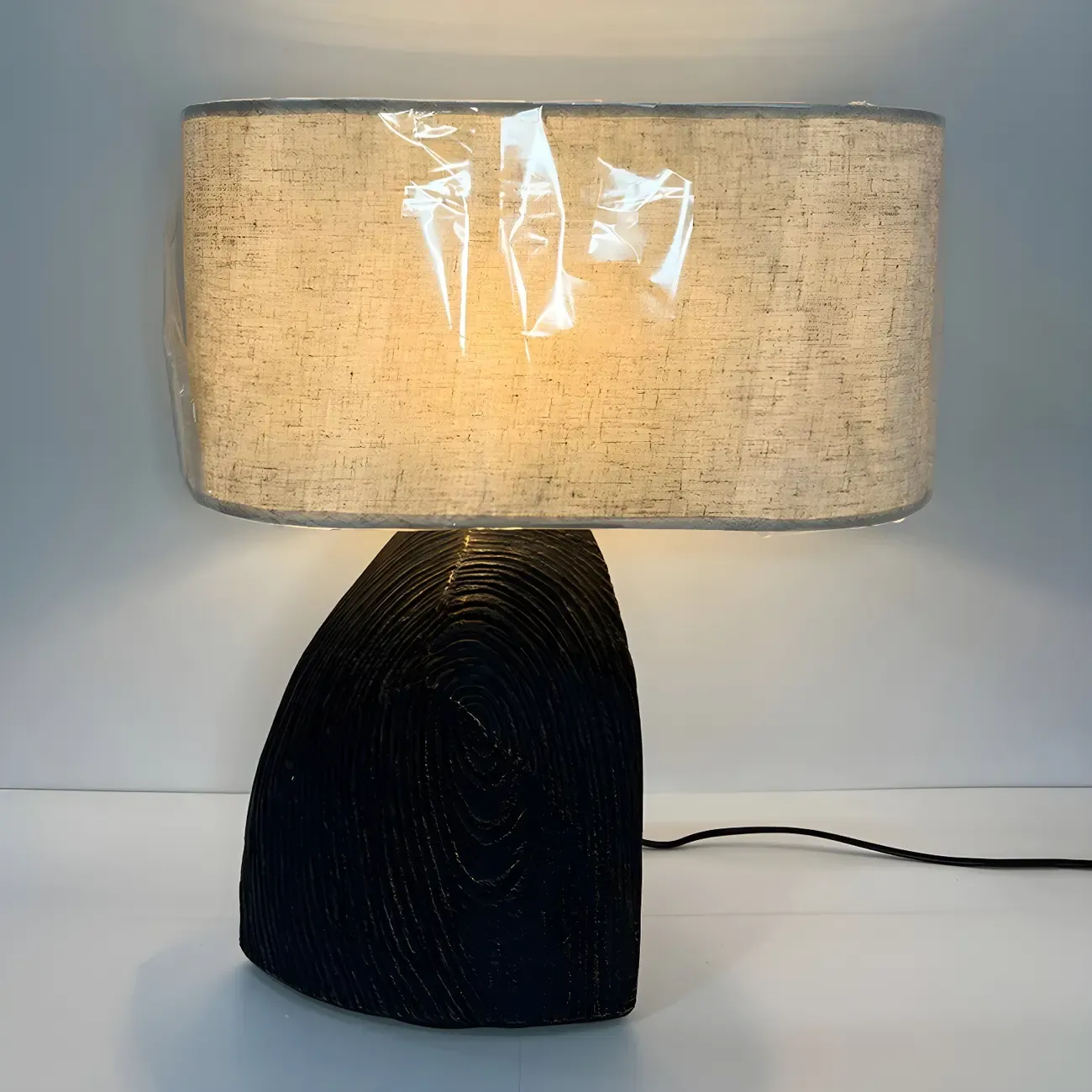 LED Natural Wood Fabric Bedside Table Lamp Japandi Style Image - 5