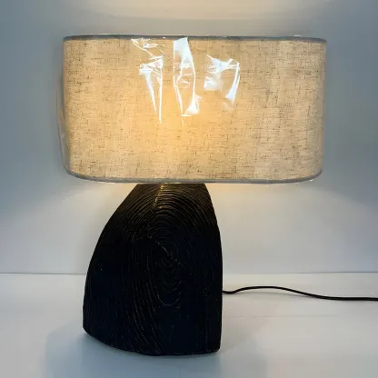 LED Natural Wood Fabric Bedside Table Lamp Japandi Style Image - 5
