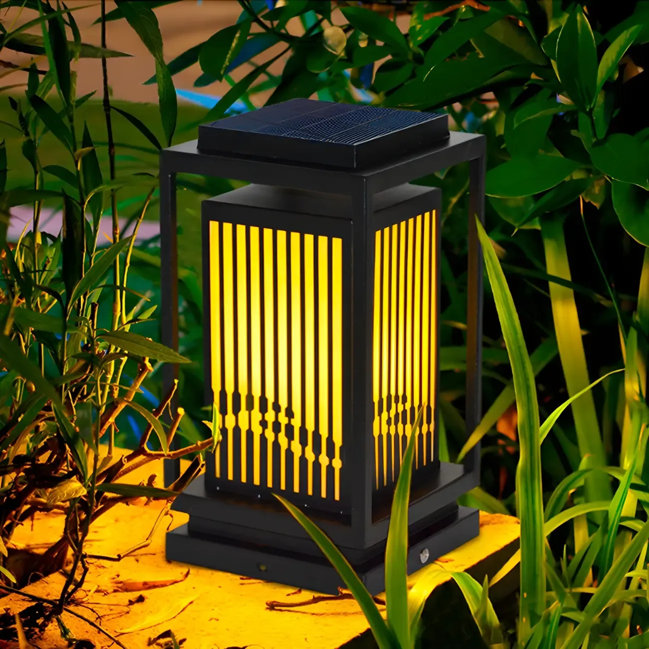 Solar Vertical Black Metal Rectangular Post Cap Light Image - 4