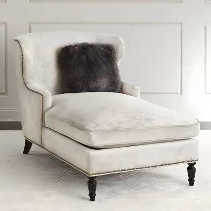 French Country Solid Color Flannel Armless Chaise Lounge Image - 1