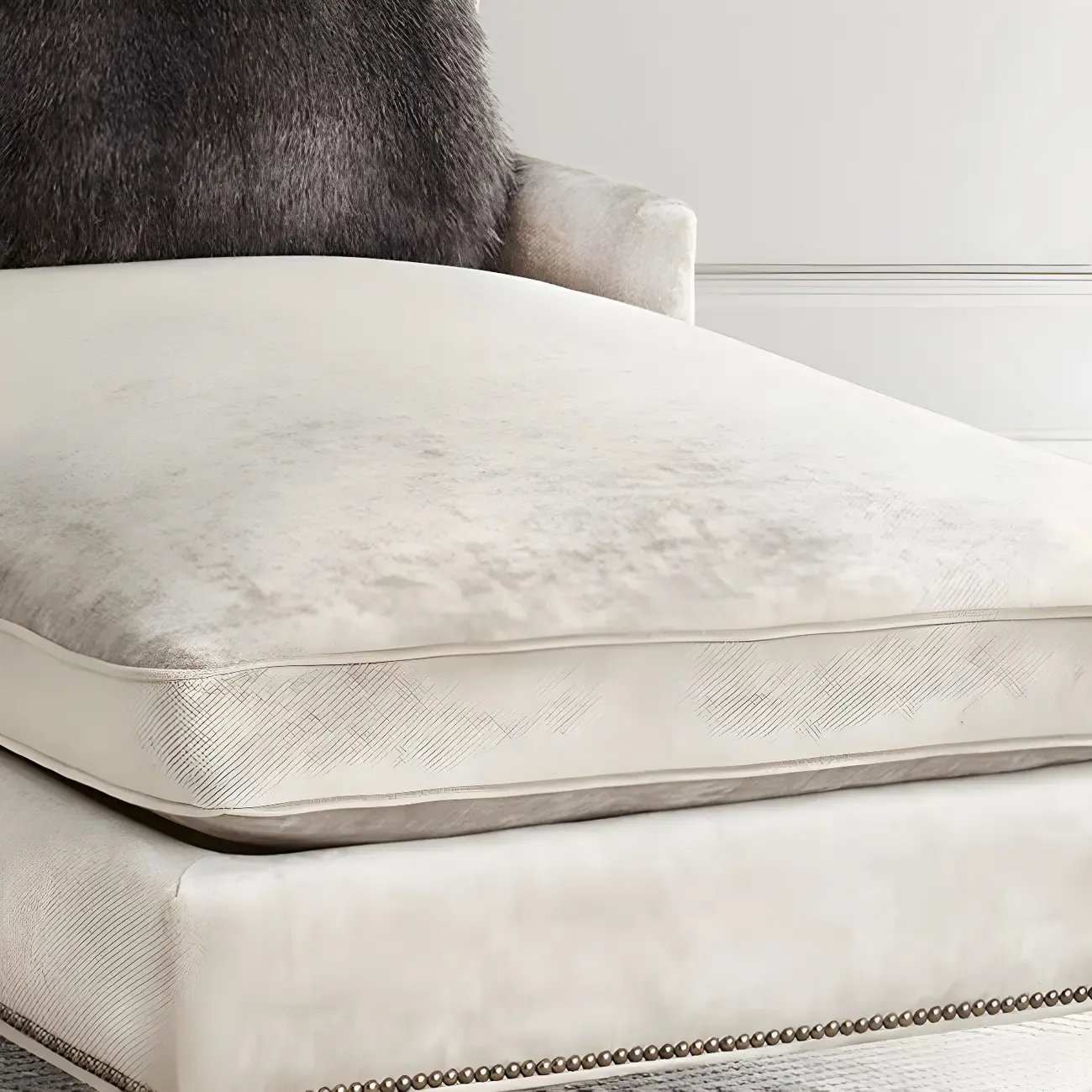 French Country Solid Color Flannel Armless Chaise Lounge Image - 4