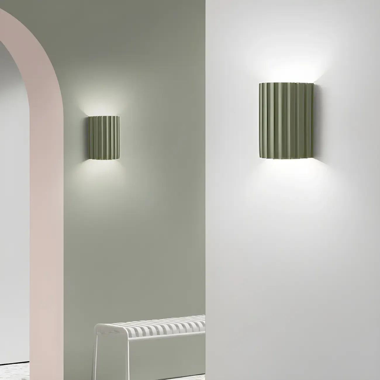 Modern Ribbed Half Cylinder Up Down Wall Sconce Image - 2