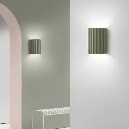 Modern Ribbed Half Cylinder Up Down Wall Sconce Image - 2