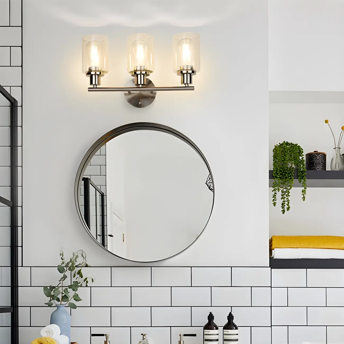 Classic Silver Tube Vanity Lights with Glass Shade for Bathroom Image - 1 | homeyfad