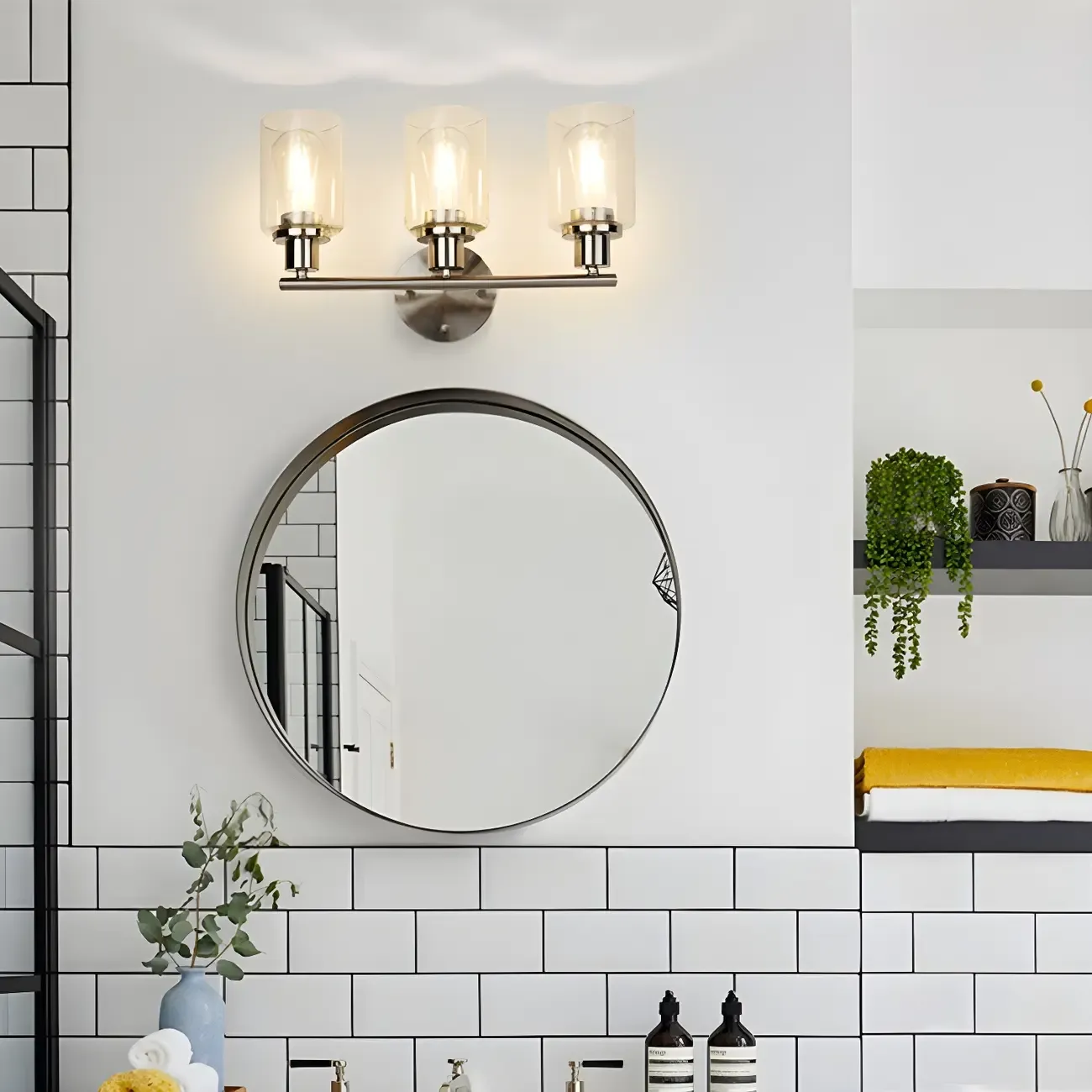 Classic Silver Tube Vanity Lights with Glass Shade for Bathroom Image - 1