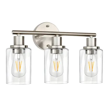 Classic Silver Tube Vanity Lights with Glass Shade for Bathroom Image - 5