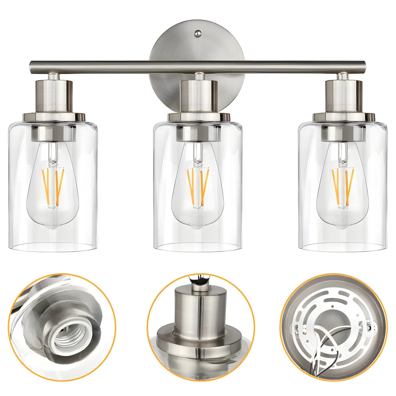 Classic Silver Tube Vanity Lights with Glass Shade for Bathroom Image - 6 | homeyfad