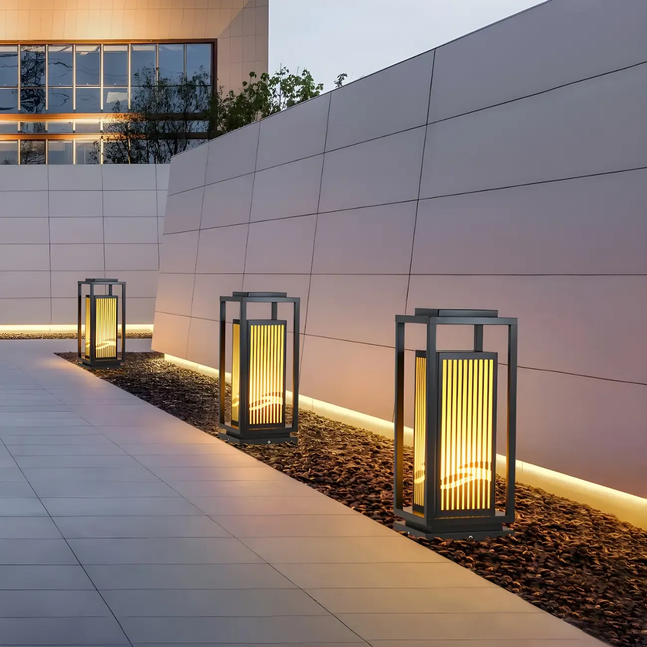 Black Metal Vertical Striped Post Cap Light Image - 2