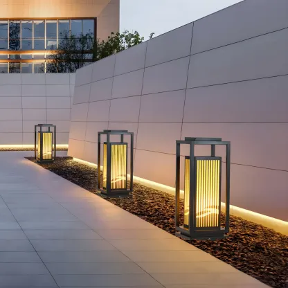 Black Metal Vertical Striped Post Cap Light Image - 2