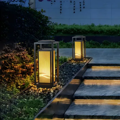 Black Metal Vertical Striped Post Cap Light Image - 3