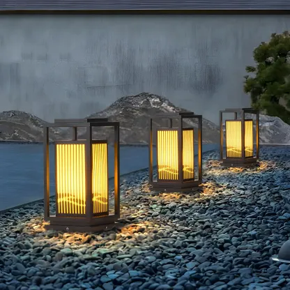 Black Metal Vertical Striped Post Cap Light Image - 5