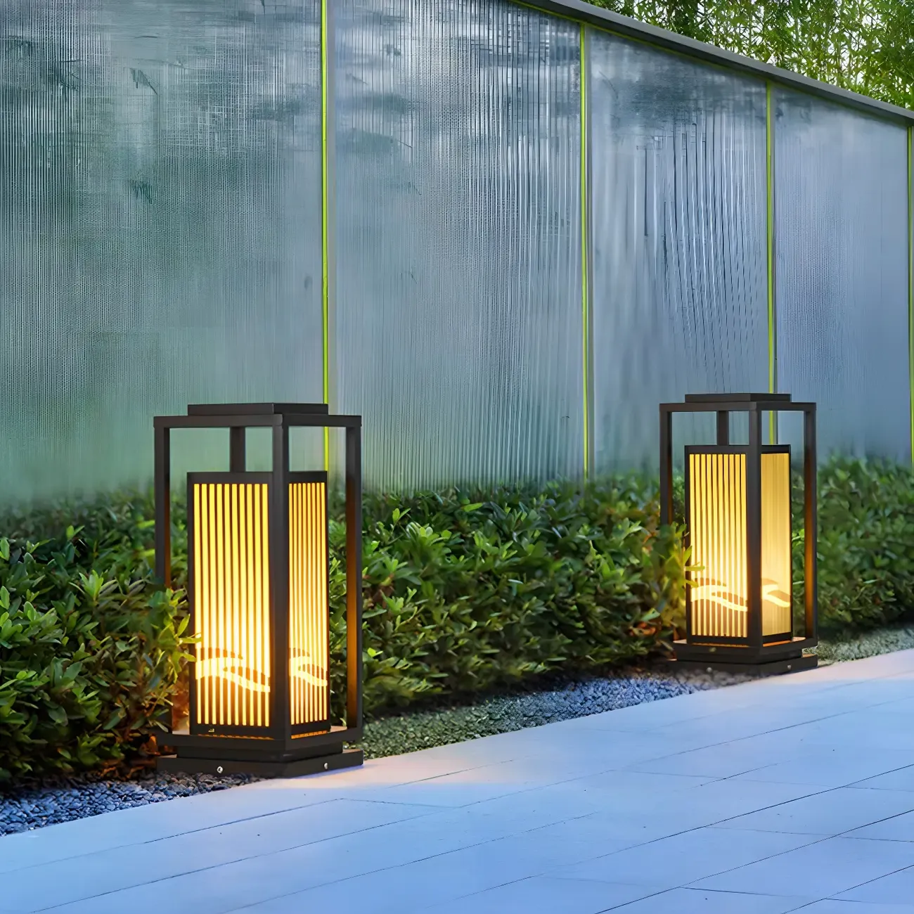 Black Metal Vertical Striped Post Cap Light Image - 4