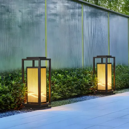 Black Metal Vertical Striped Post Cap Light Image - 4