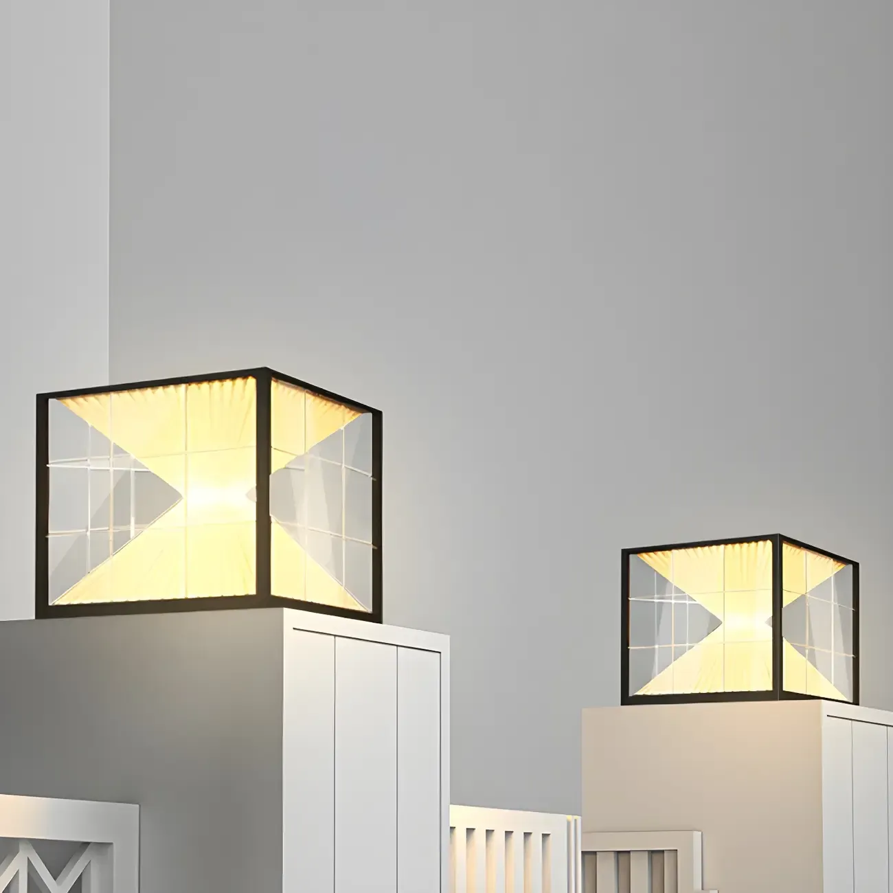 Modern Solar Two-Tier Shade Cube Post Cap Light Image - 1