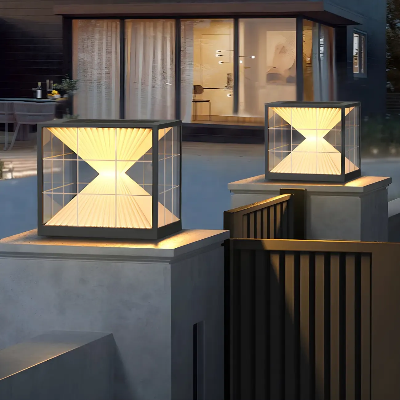 Modern Solar Two-Tier Shade Cube Post Cap Light Image - 4