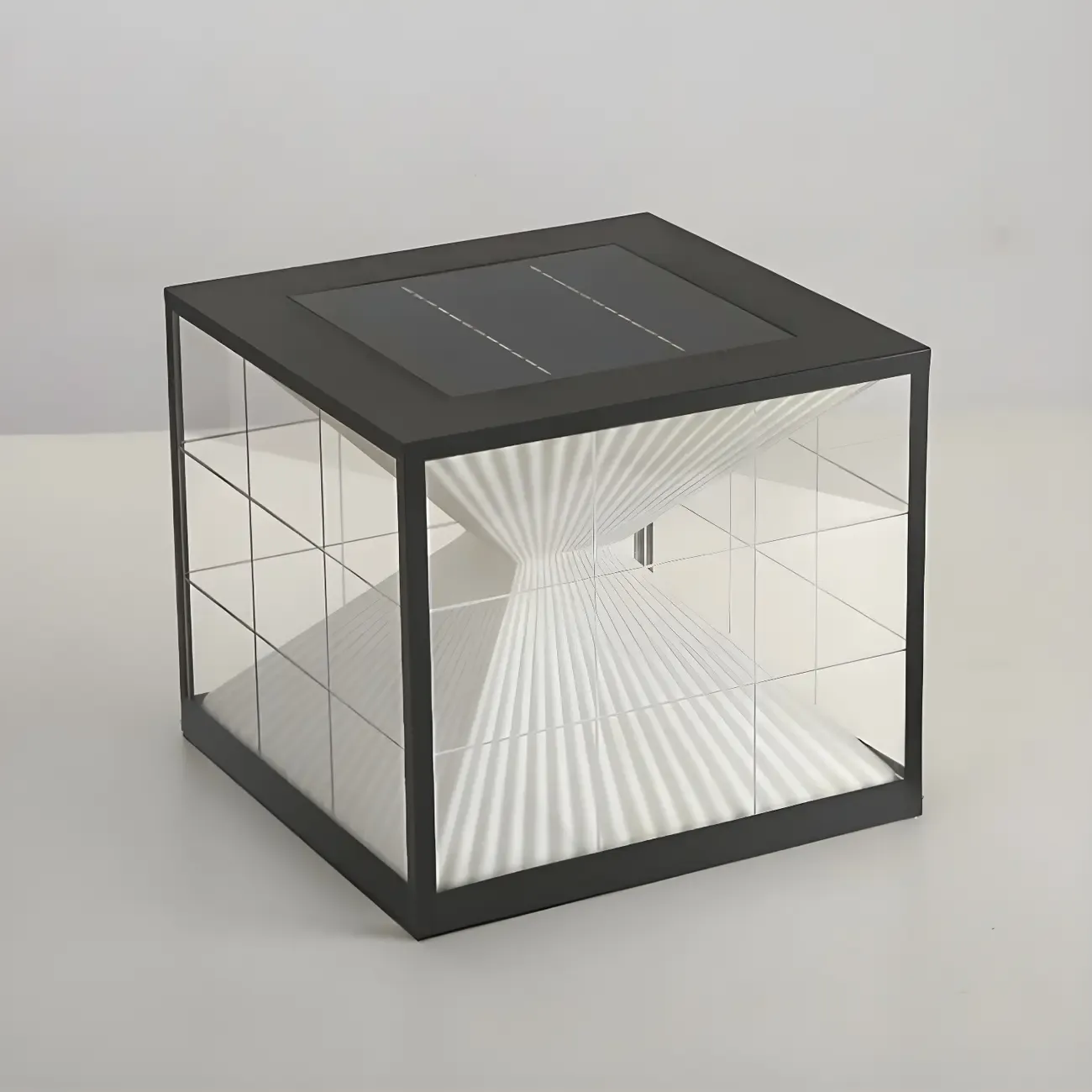 Modern Solar Two-Tier Shade Cube Post Cap Light Image - 8