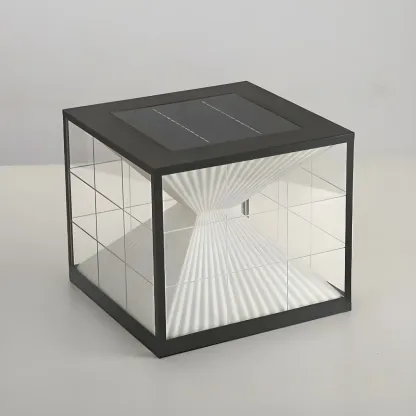 Modern Solar Two-Tier Shade Cube Post Cap Light Image - 8