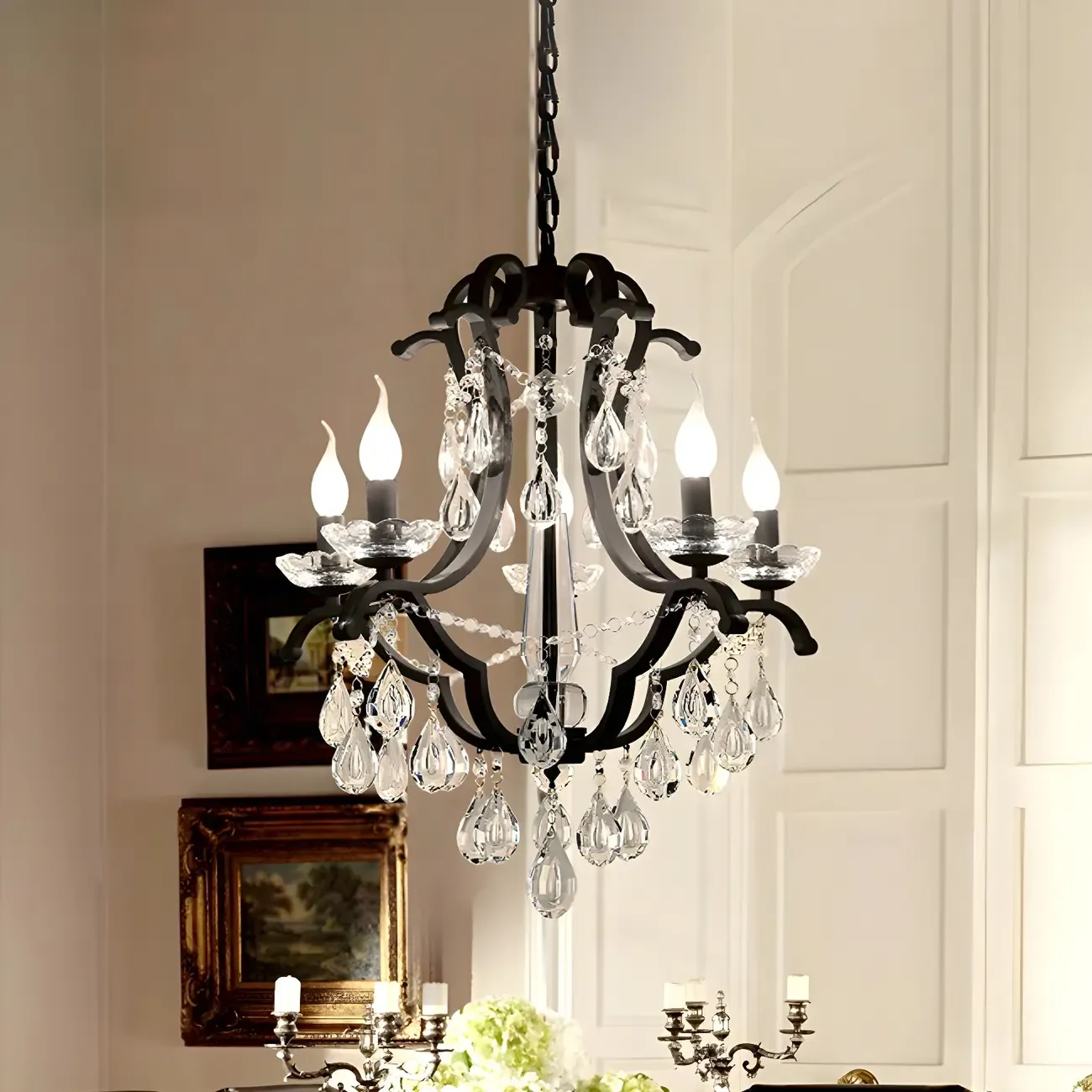 Traditional Black Crystal Candlestick Chandelier Image - 1