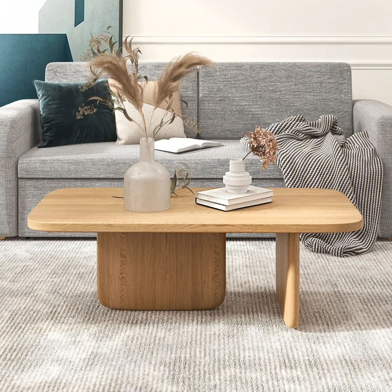 Japandi Rectangle Solid Wood Coffee Table in Natural Finish Image - 1 | homeyfad