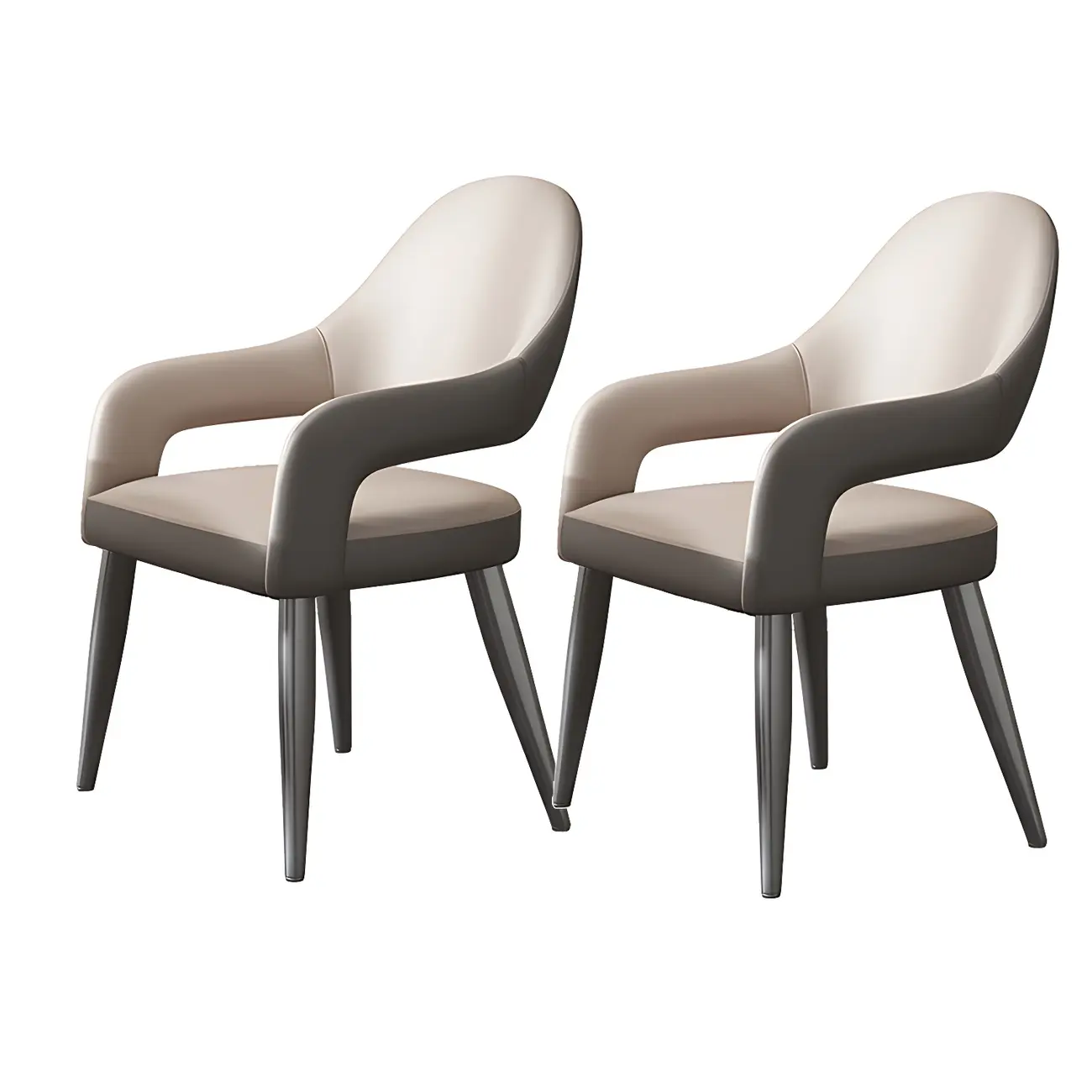 Grey Curved Leather Upholstered Armrest Dining Chair Image - 3 | homeyfad