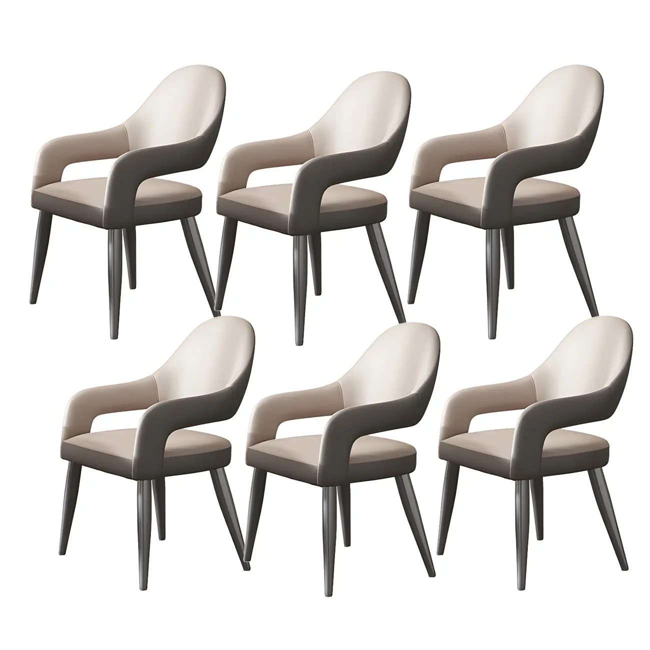 Grey Curved Leather Upholstered Armrest Dining Chair Image - 8 | homeyfad