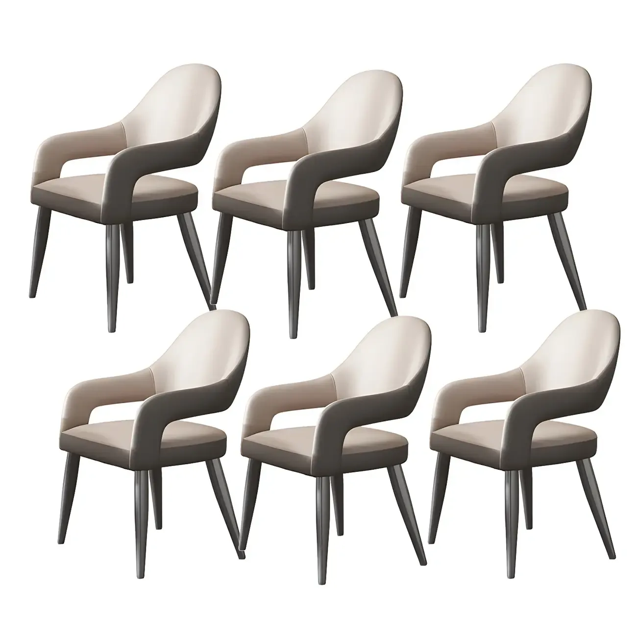 Grey Curved Leather Upholstered Armrest Dining Chair Image - 8