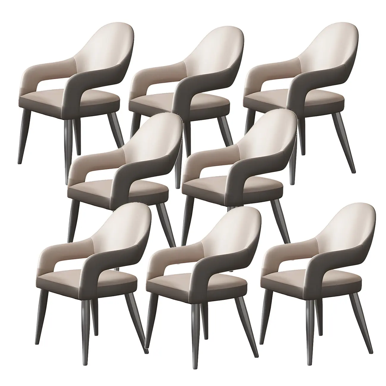 Grey Curved Leather Upholstered Armrest Dining Chair Image - 10 | homeyfad