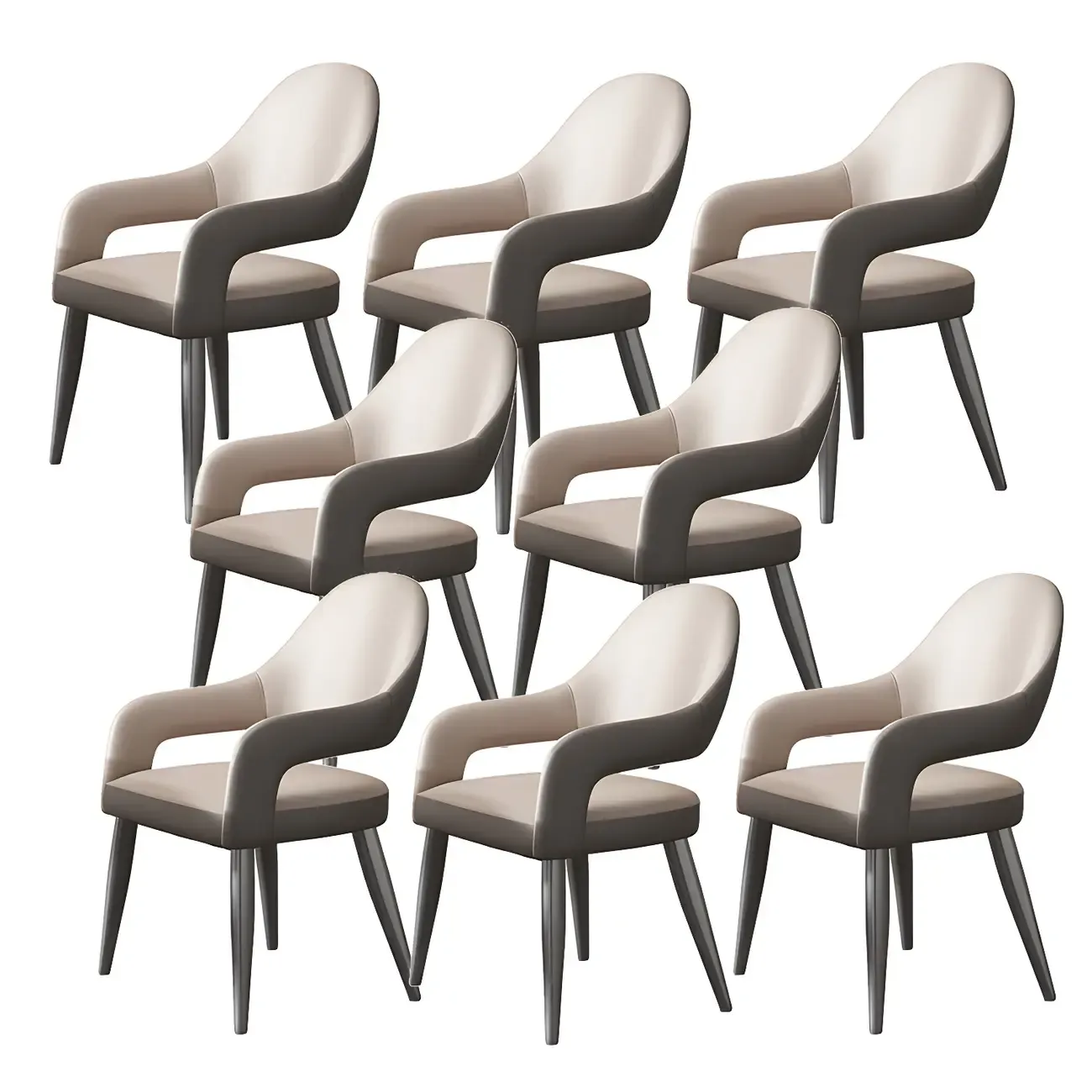 Grey Curved Leather Upholstered Armrest Dining Chair Image - 10