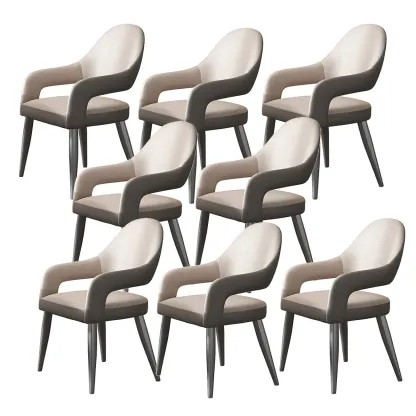 Grey Curved Leather Upholstered Armrest Dining Chair Image - 10