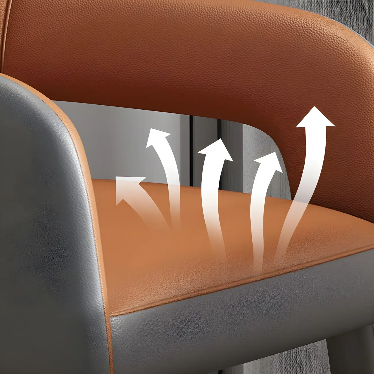 Grey Curved Leather Upholstered Armrest Dining Chair Image - 14 | homeyfad