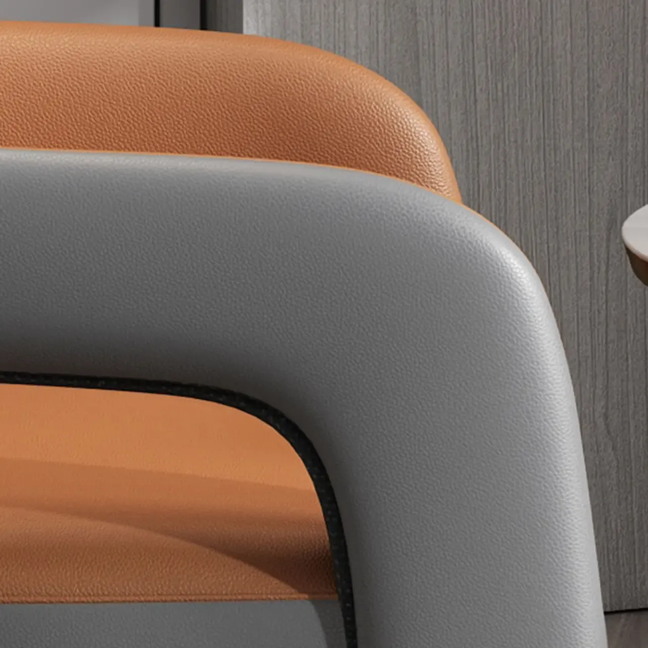 Grey Curved Leather Upholstered Armrest Dining Chair Image - 15