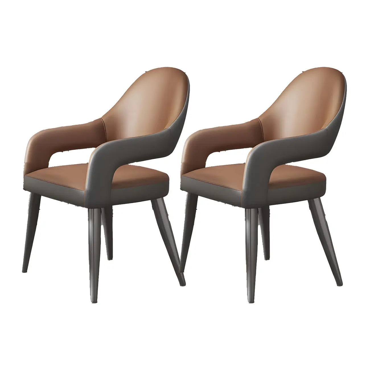 Grey Curved Leather Upholstered Armrest Dining Chair Image - 13 | homeyfad