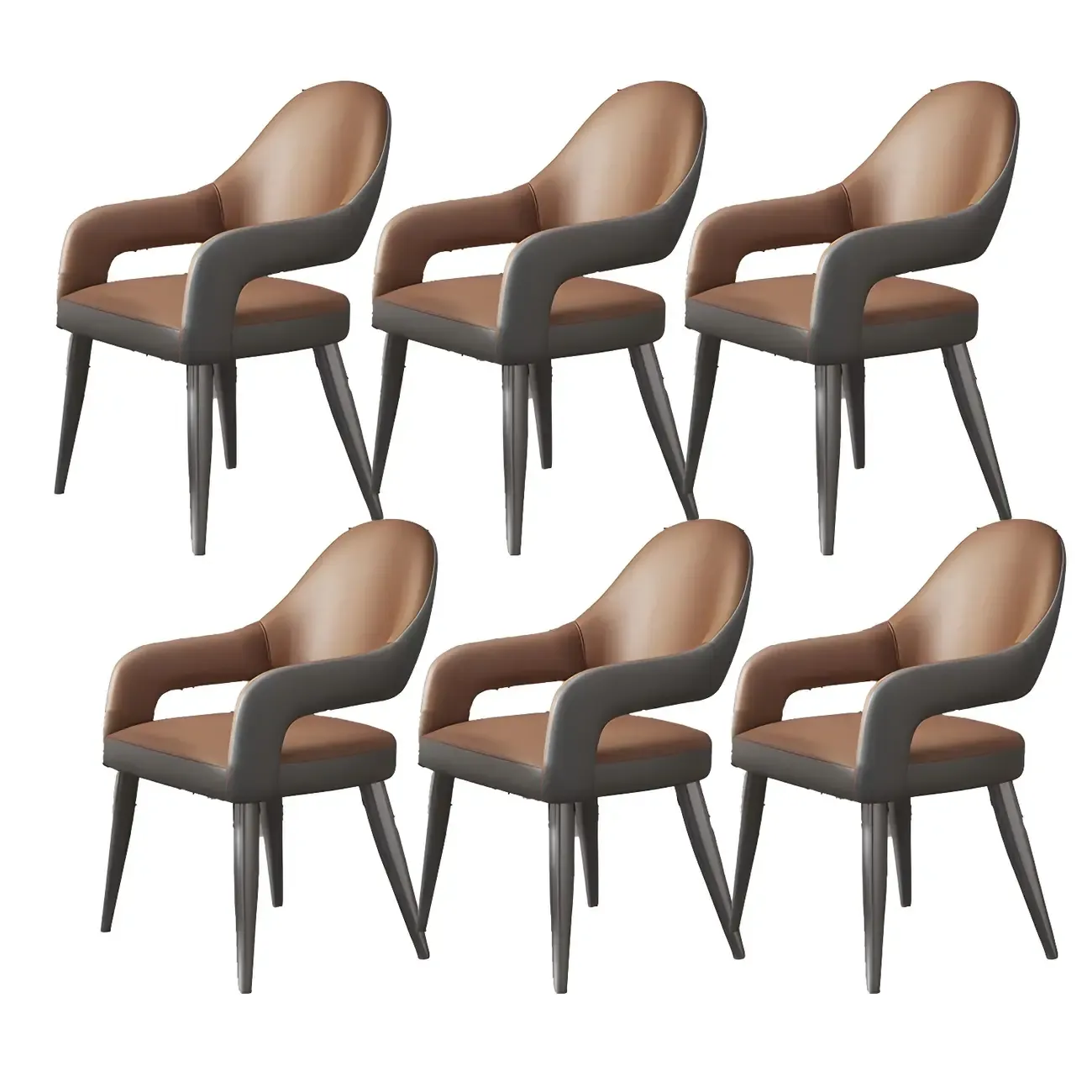 Grey Curved Leather Upholstered Armrest Dining Chair Image - 18