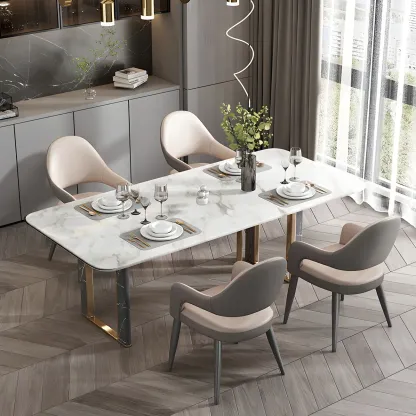 Grey Curved Leather Upholstered Armrest Dining Chair Image - 20