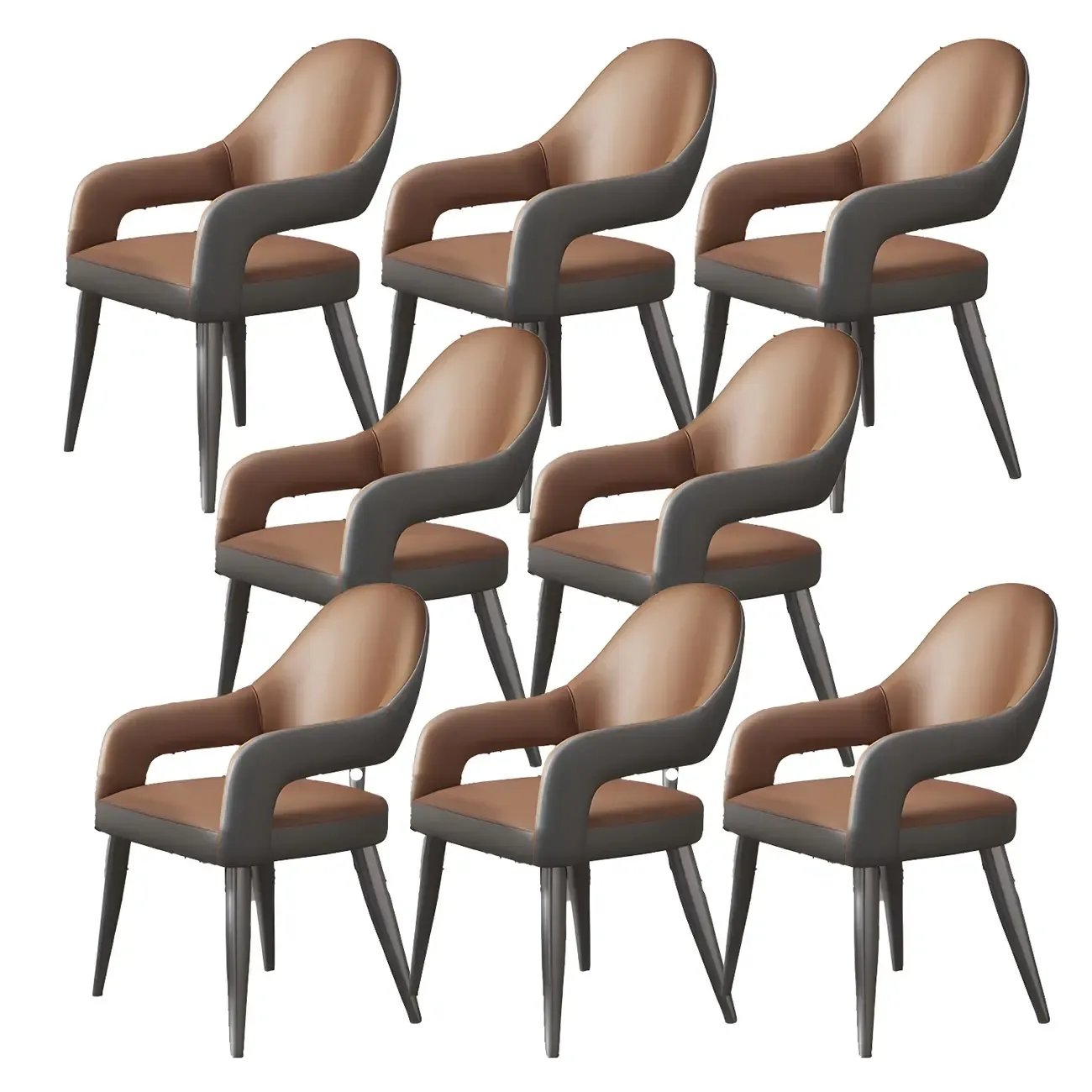 Grey Curved Leather Upholstered Armrest Dining Chair Image - 19