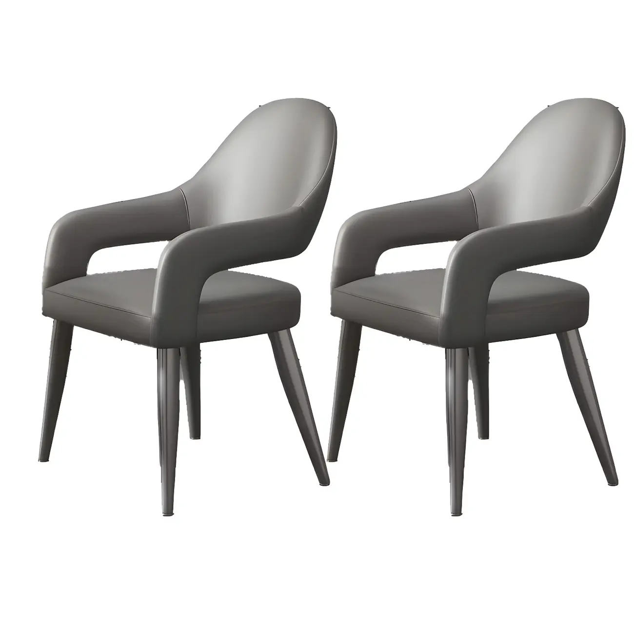 Grey Curved Leather Upholstered Armrest Dining Chair Image - 22 | homeyfad