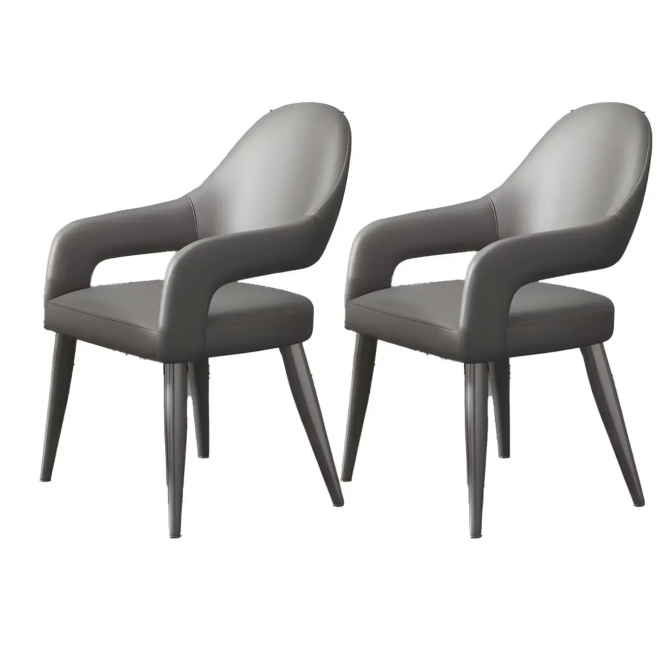 Grey Curved Leather Upholstered Armrest Dining Chair Image - 22