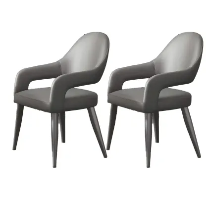 Grey Curved Leather Upholstered Armrest Dining Chair Image - 22